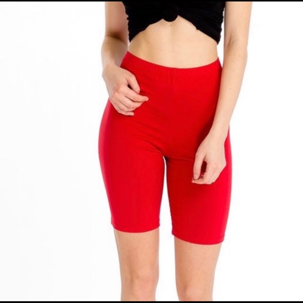 Red High Waste biker shorts